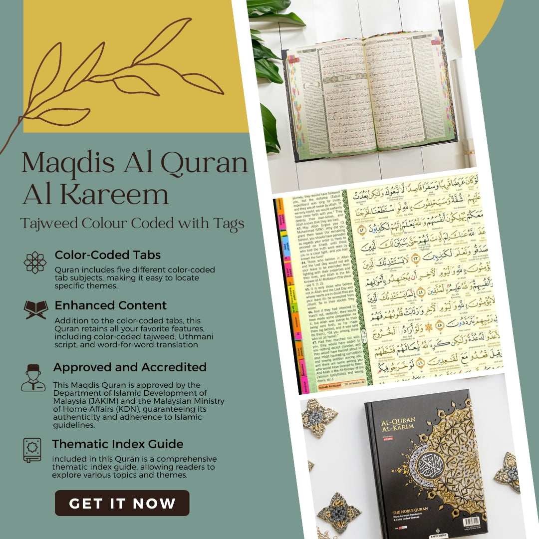 Maqdis A4 Large Al Quran Al Kareem Word-by-Word Translation Tajweed Colour Coded with 200 Tags of Verses + 30 Tags of Juz