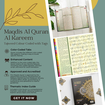 Maqdis A4 Large Al Quran Al Kareem Word-by-Word Translation Tajweed Colour Coded with 200 Tags of Verses + 30 Tags of Juz